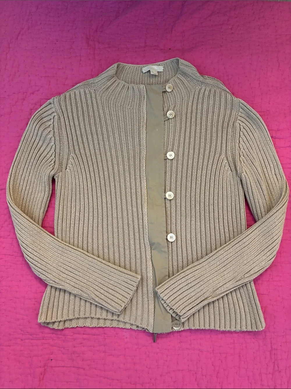 MaxMara Cream Knit Cardigan with Button Front, XL